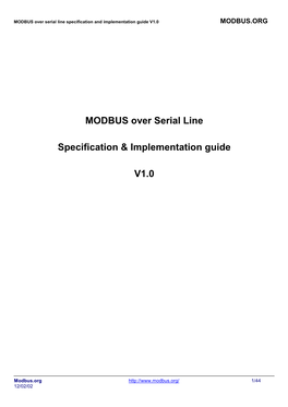 MODBUS Over Serial Line Specification and Implementation Guide V1.0 MODBUS.ORG