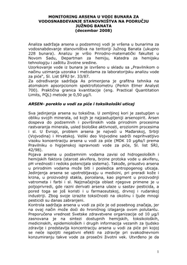 MONITORING ARSENA U VODI BUNARA ZA VODOSNABDEVANJE STANOVNIŠTVA NA PODRUČJU JUŽNOG BANATA (Decembar 2008)