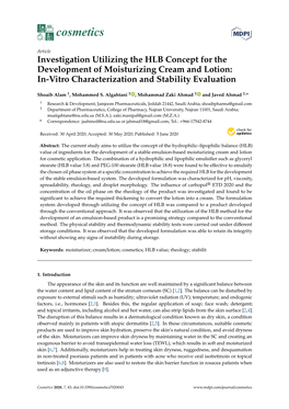 Investigation Utilizing the HLB Concept for the Development of Moisturizing Cream and Lotion: In-Vitro Characterization and Stability Evaluation