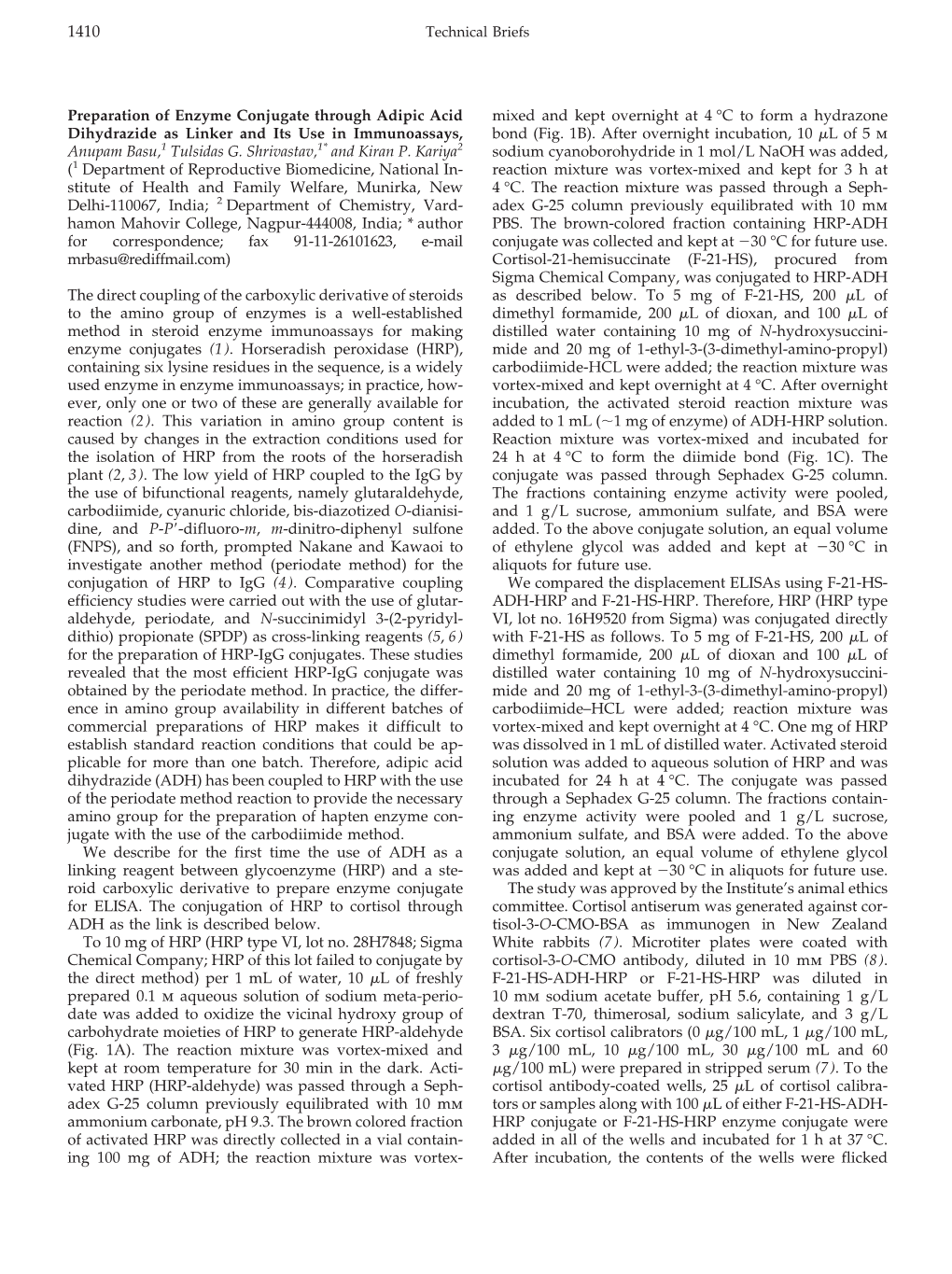 Preparation of Enzyme Conjugate Through Adipic Acid Dihydrazide As