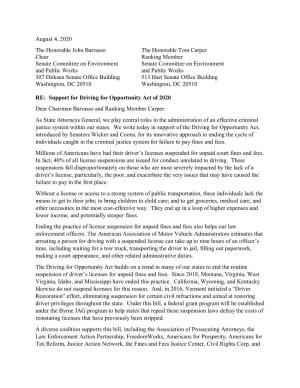 Letter of Support for Driving for Opportunity Act 2020 from 24 Attorneys General