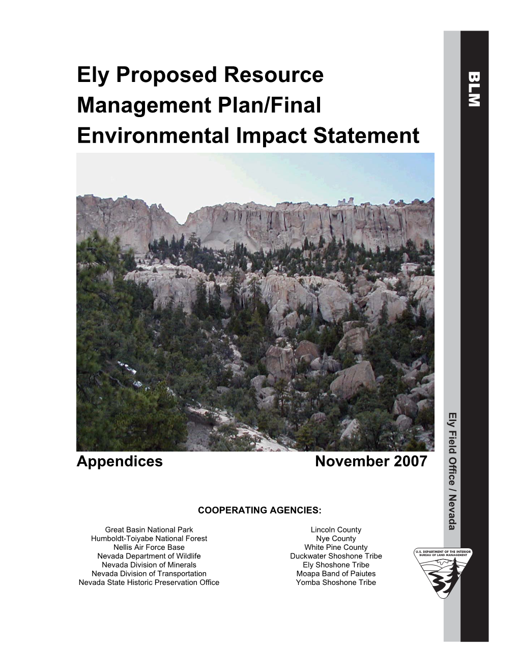 Proposed Resource Management Plan/Final Environmental Impact Statement for the Ely District