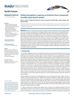 Global Atmospheric Response to Emissions from a Proposed 10.1002/2016EF000399 Reusable Space Launch System