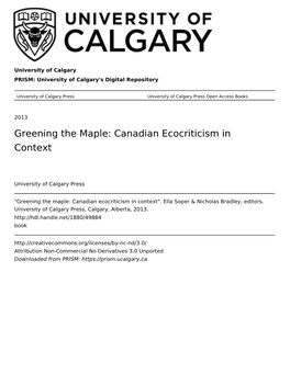 Greening the Maple: Canadian Ecocriticism in Context