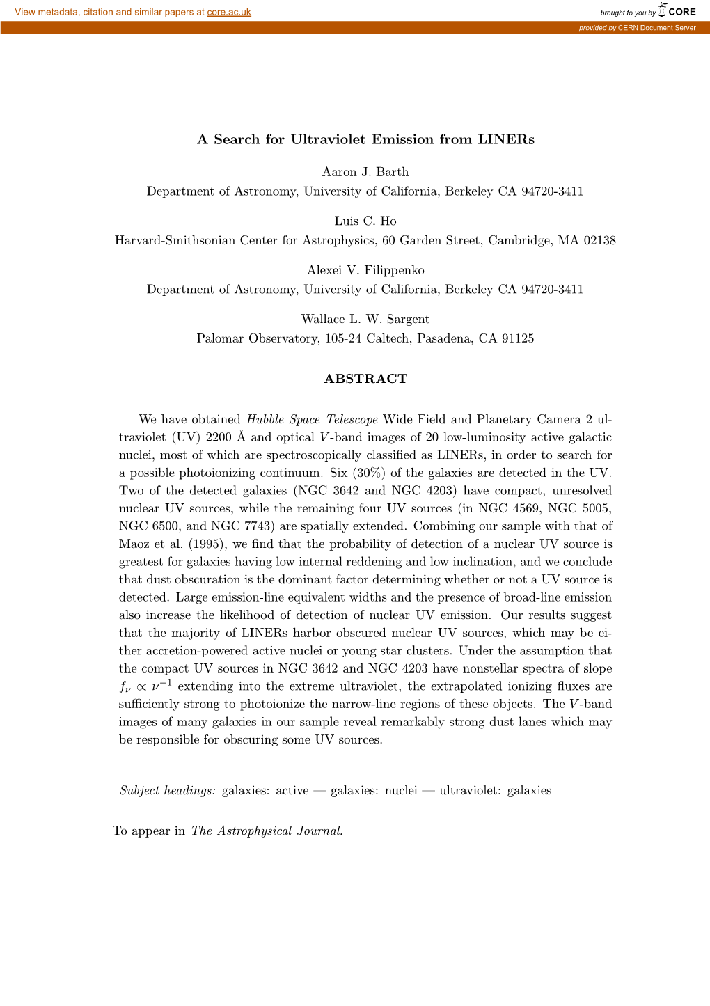 A Search for Ultraviolet Emission from Liners