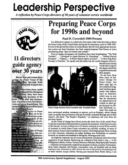 Leadership Perspective a Reflectin by Peace Corps Directors of 30 Years of Vo~Nteer Service Wormw2e Preparingpeacecorps for 1990Sand Beyond Paul D