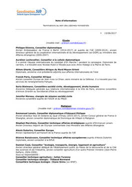 Note D'information Nominations Au Sein Des Cabinets Ministériels 13/06