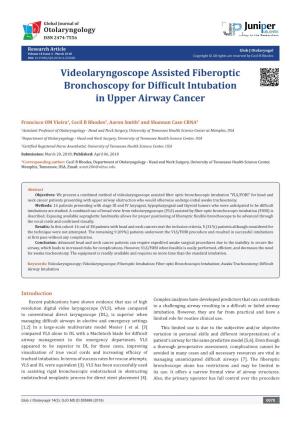 Videolaryngoscope Assisted Fiberoptic Bronchoscopy for Difficult Intubation in Upper Airway Cancer