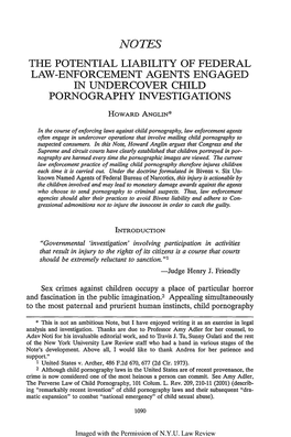 Potential Liability of Federal Law-Enforcement Agents Engaged in Undercover Child Pornography Investigations