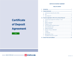 Certificate of Deposit Agreement