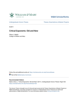Critical Exponents: Old and New