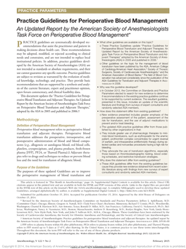 Practice Guidelines for Perioperative Blood Management an Updated Report by the American Society of Anesthesiologists Task Force on Perioperative Blood Management*