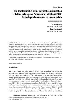 The Development of Online Political Communication in Poland in European Parliamentary Elections 2014: Technological Innovation V