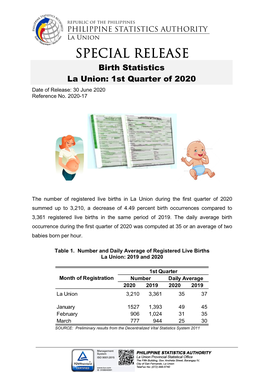 Special Release Birth Statistics 2020 La Union.Pdf