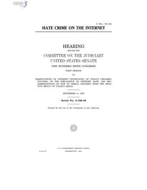 Hate Crime on the Internet Hearing Committee on The