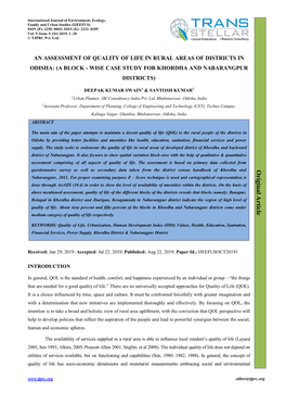 A Block - Wise Case Study for Khordha and Nabarangpur Districts)