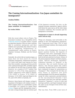 The Coming Internationalization: Can Japan Assimilate Its Immigrants?