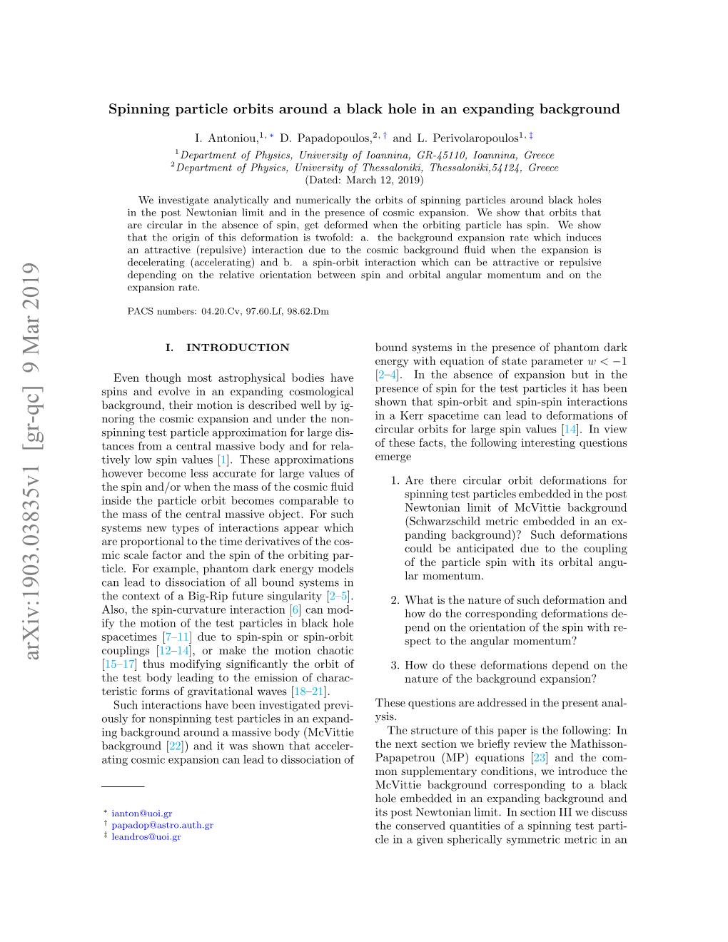 Arxiv:1903.03835V1 [Gr-Qc] 9 Mar 2019 [15–17] Thus Modifying Signiﬁcantly the Orbit of 3