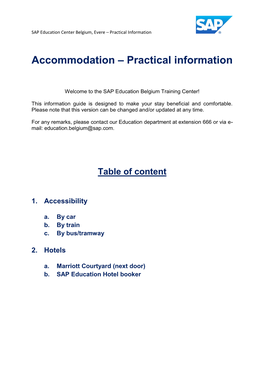 Accommodation – Practical Information