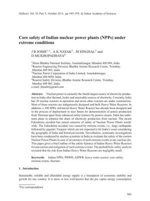 Core Safety of Indian Nuclear Power Plants (Npps) Under Extreme Conditions
