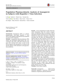 Population Pharmacokinetic Analysis of Asunaprevir in Subjects with Hepatitis C Virus Infection