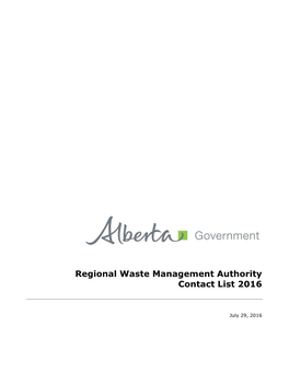Regional Waste Management Authority Contact List 2016