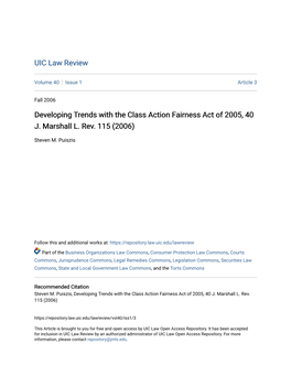 Developing Trends with the Class Action Fairness Act of 2005, 40 J