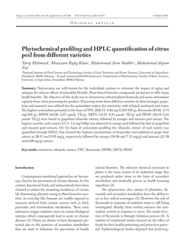 Phytochemical Profiling and HPLC Quantification of Citrus Peel From