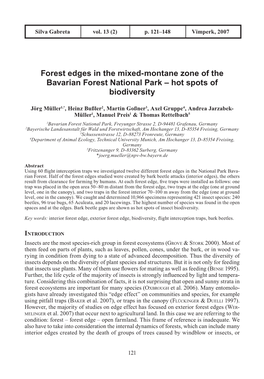 Forest Edges in the Mixed-Montane Zone of the Bavarian Forest National Park – Hot Spots of Biodiversity