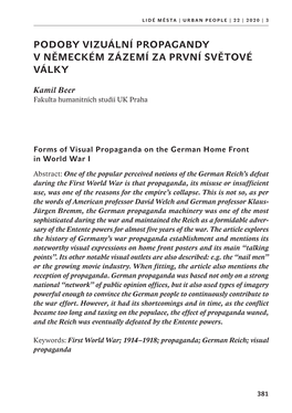 Podoby Vizuální Propagandy V Německém Zázemí Za První Světové Války