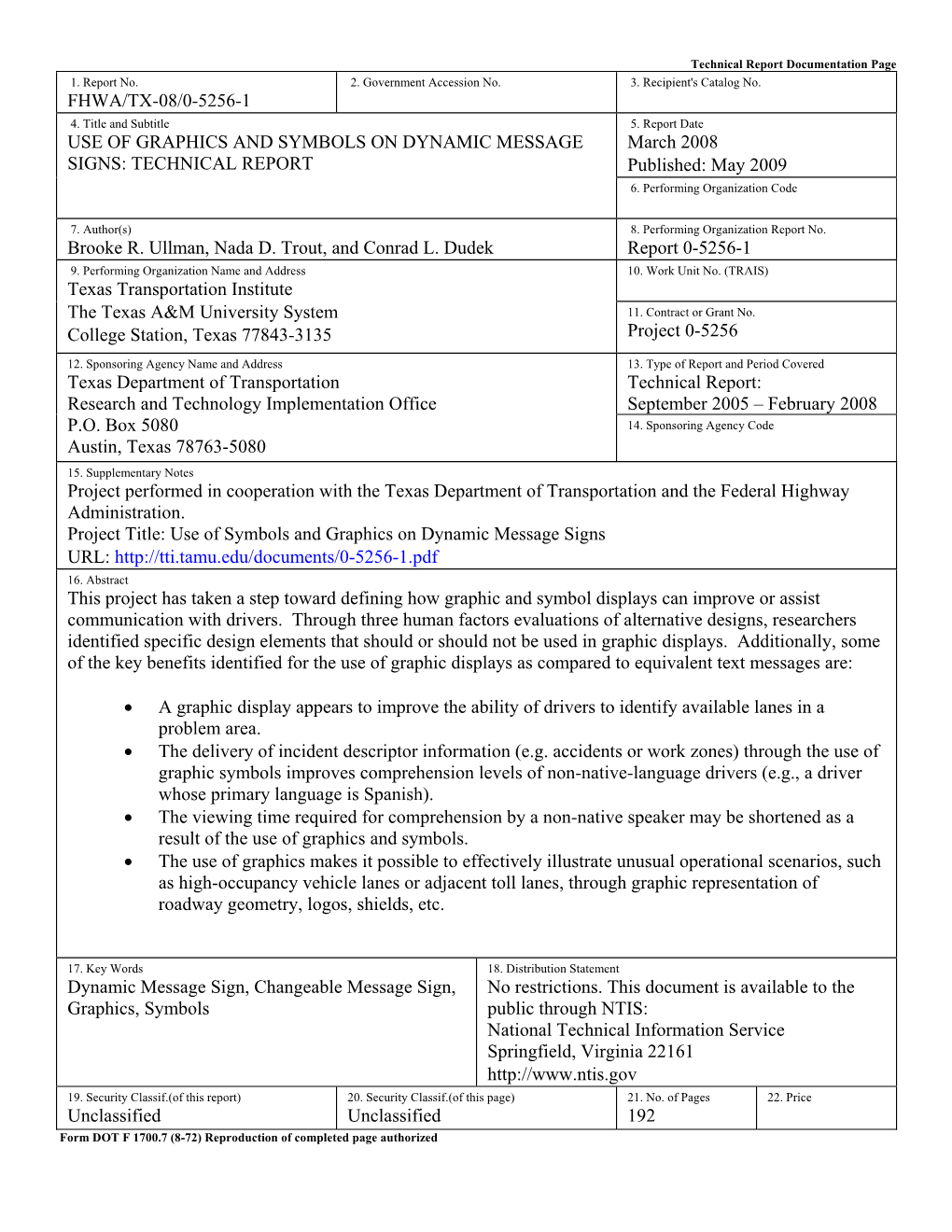 Use of Graphics and Symbols on Dynamic Message Signs: Technical Report