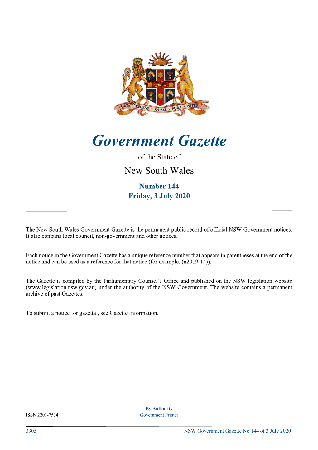 Government Gazette No 144 of Friday 3 July 2020