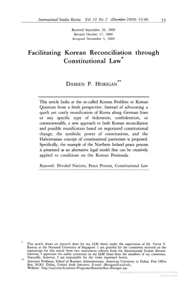 Facilitating Korean Reconciliation Through Constitutional Law*