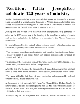 'Resilient Faith:' Josephites Celebrate 125 Years of Ministry
