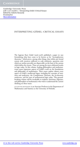 Interpreting Gödel: Critical Essays Edited by Juliette Kennedy Frontmatter More Information