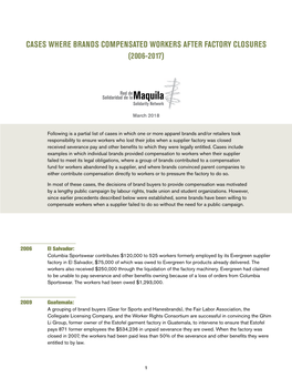 Cases Where Brands Compensated Workers After Factory Closures (2006-2017)