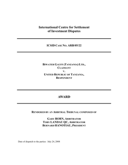 International Centre for Settlement of Investment Disputes AWARD