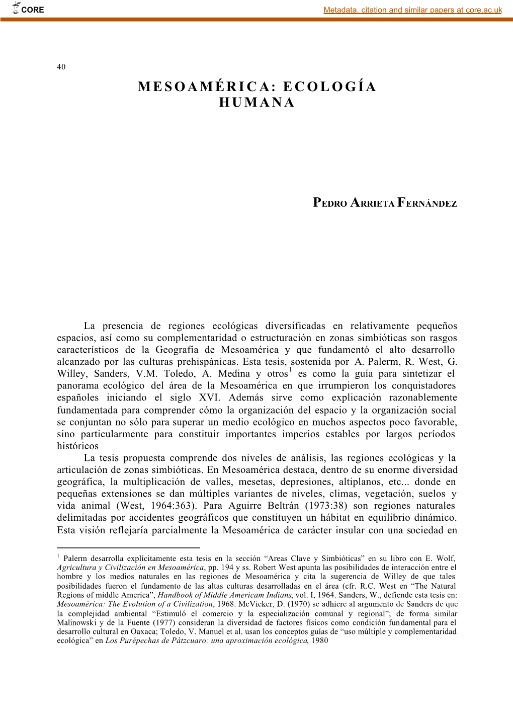 Mesoamérica: Ecología Humana Pedro Arrieta Fernández