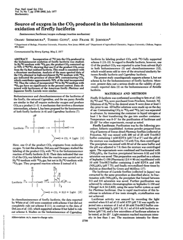 Oxidation of Firefly Luciferin (Luminescence/Luciferase/Oxygen Exchange/Reaction Mechanism) OSAMU SHIMOMURA*, TOSHIO Gotot, and FRANK H