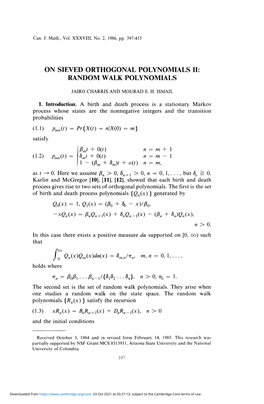 On Sieved Orthogonal Polynomials Ii: Random Walk Polynomials