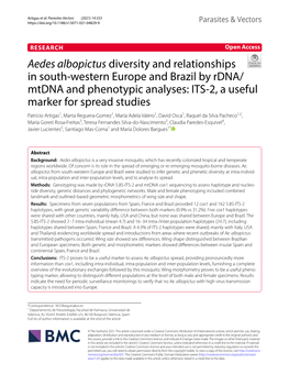 Aedes Albopictus Diversity and Relationships in South-Western