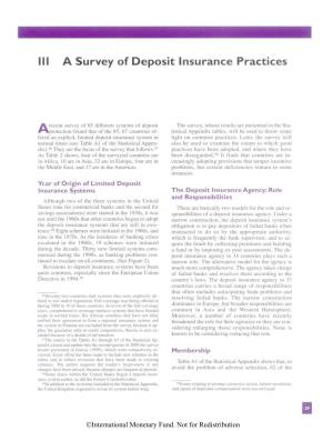 Ill a Survey of Deposit Insurance Practices