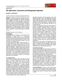 The Agavaceae: Taxonomic and Phylogenetic Appraisal