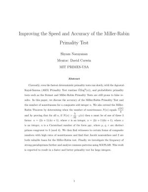 Improving the Speed and Accuracy of the Miller-Rabin Primality Test