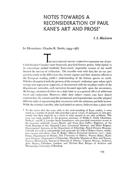 Notes Towards a Reconsideration of Paul Kane's Art and Prose*