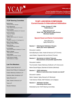 YCAP LUNCHEON SYMPOSIUM: Current Issues in International Arbitration