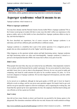 Asperger Syndrome: What It Means to Us Page 1 of 9