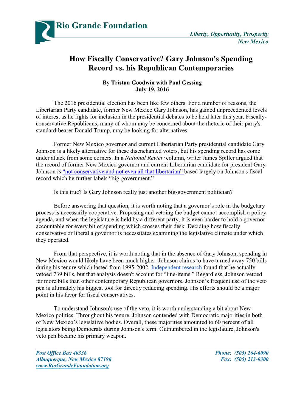 How Fiscally Conservative? Gary Johnson's Spending Record Vs