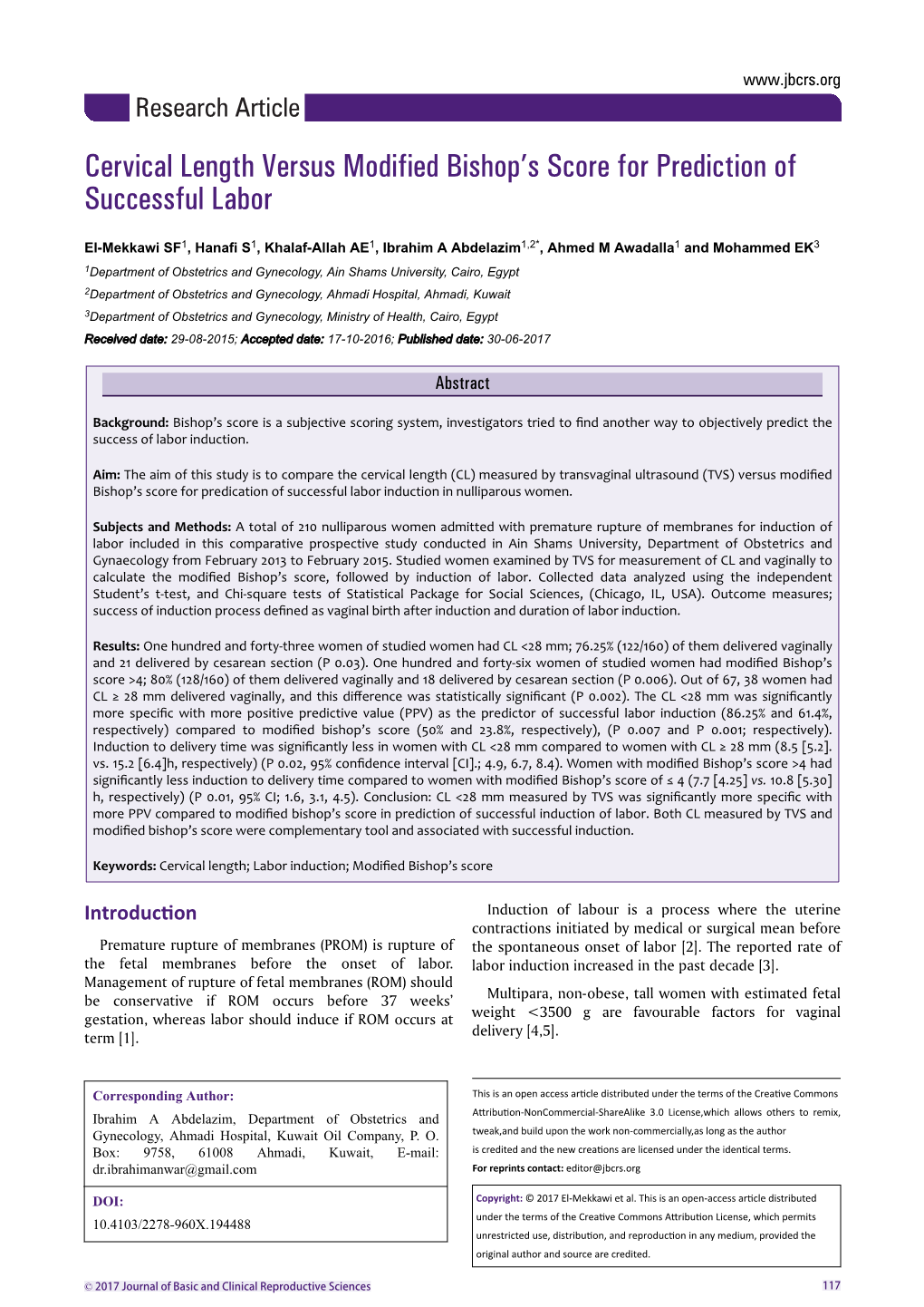 Cervical Length Versus Modified Bishop's Score for Prediction of Successful Labor