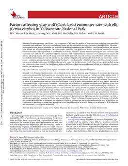 Factors Affecting Gray Wolf (Canis Lupus) Encounter Rate with Elk (Cervus Elaphus) in Yellowstone National Park H.W